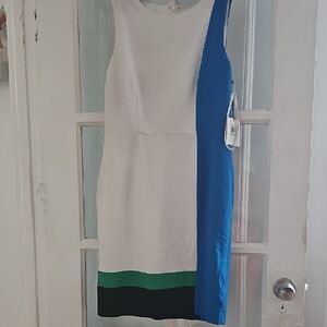 Calvin Klein White and Blue Colorblock Mini Dress